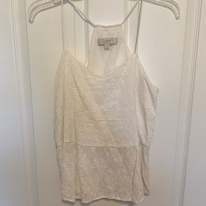 Loft White Embroidery Floral Detail Spaghetti Strap Top